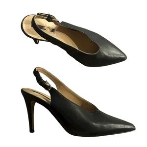 Tahari Leather Elegant Black Slingback Heels